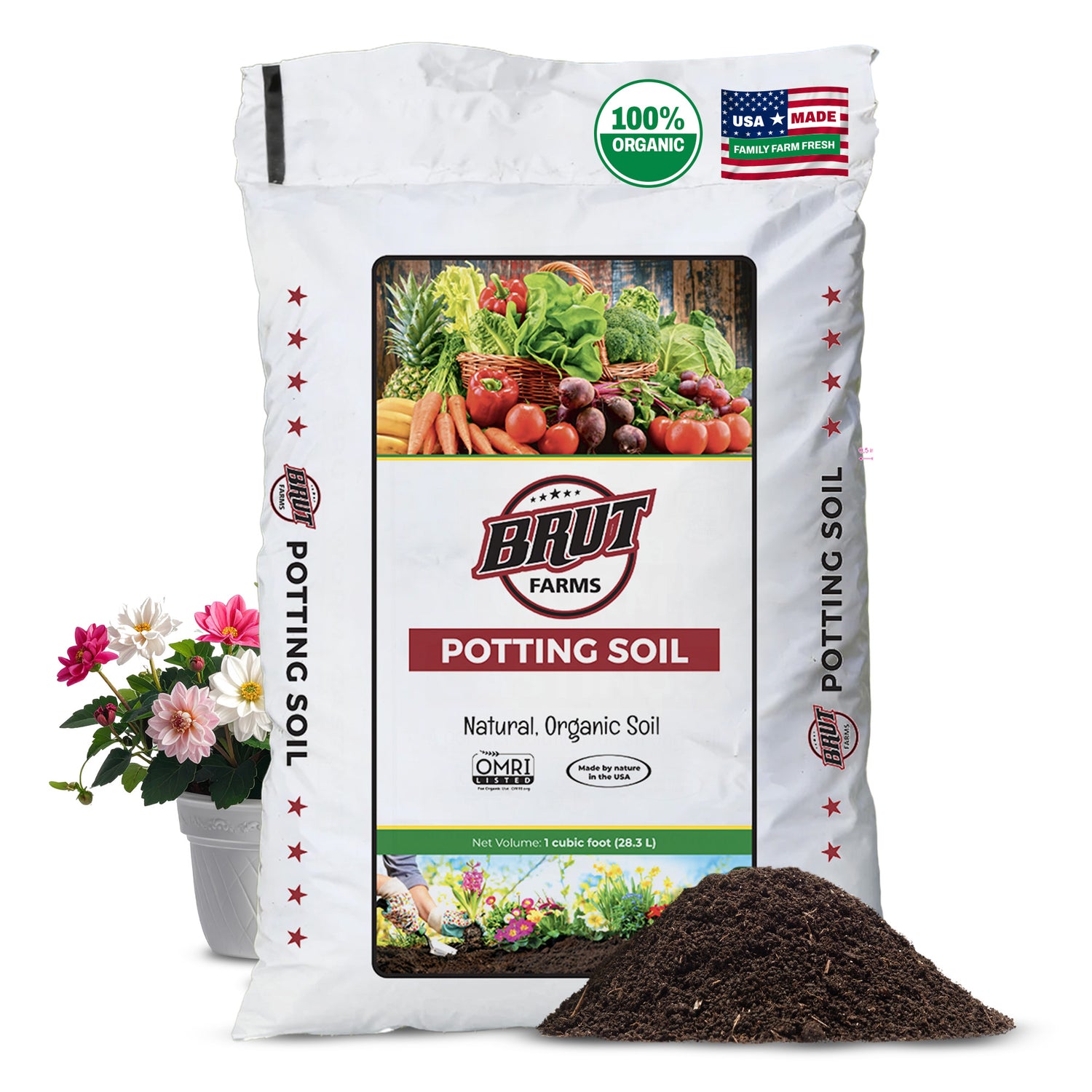 potting mix 1 cu ft Brut Organic Potting Soil, 1 CF, Indoor and Outdoor Container Plants